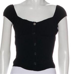 Reformation button up black ruffled short sleeve top